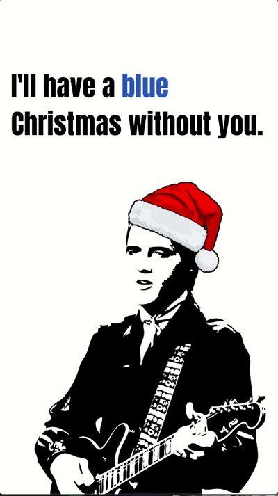 Elvis Blue Christmas eCard in a santa hat. Funny video card for Elvis fans.