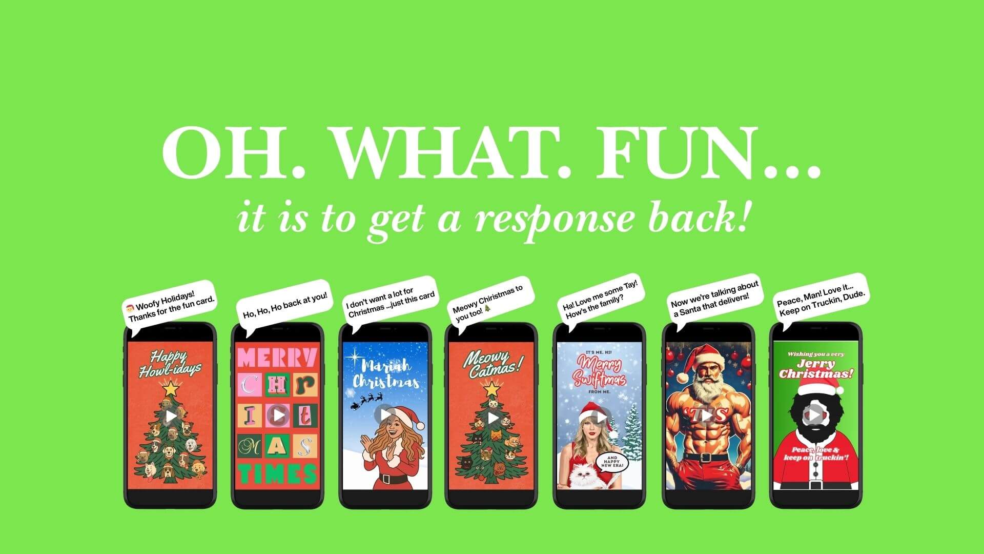 Funny Holiday eCards on smartphones with recipients texting back.