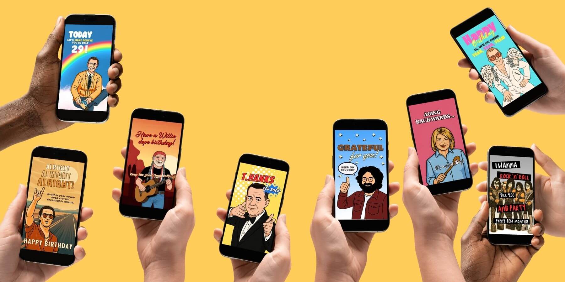 Funny eCards for every occasion by Greetigram featuring celebrity-inspired video cards for birthdays, thank-yous, and holidays.