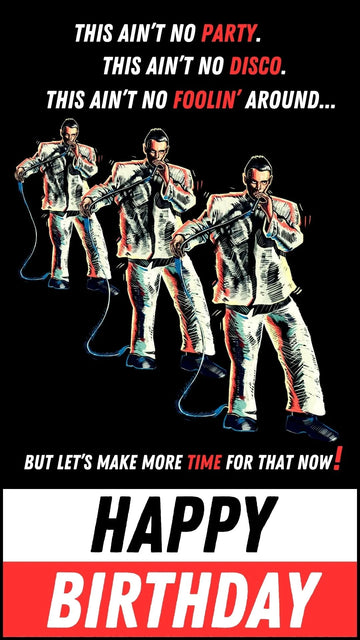 David Byrne & Talking Heads–Inspired Birthday eCard – “This Ain’t No Party” poster