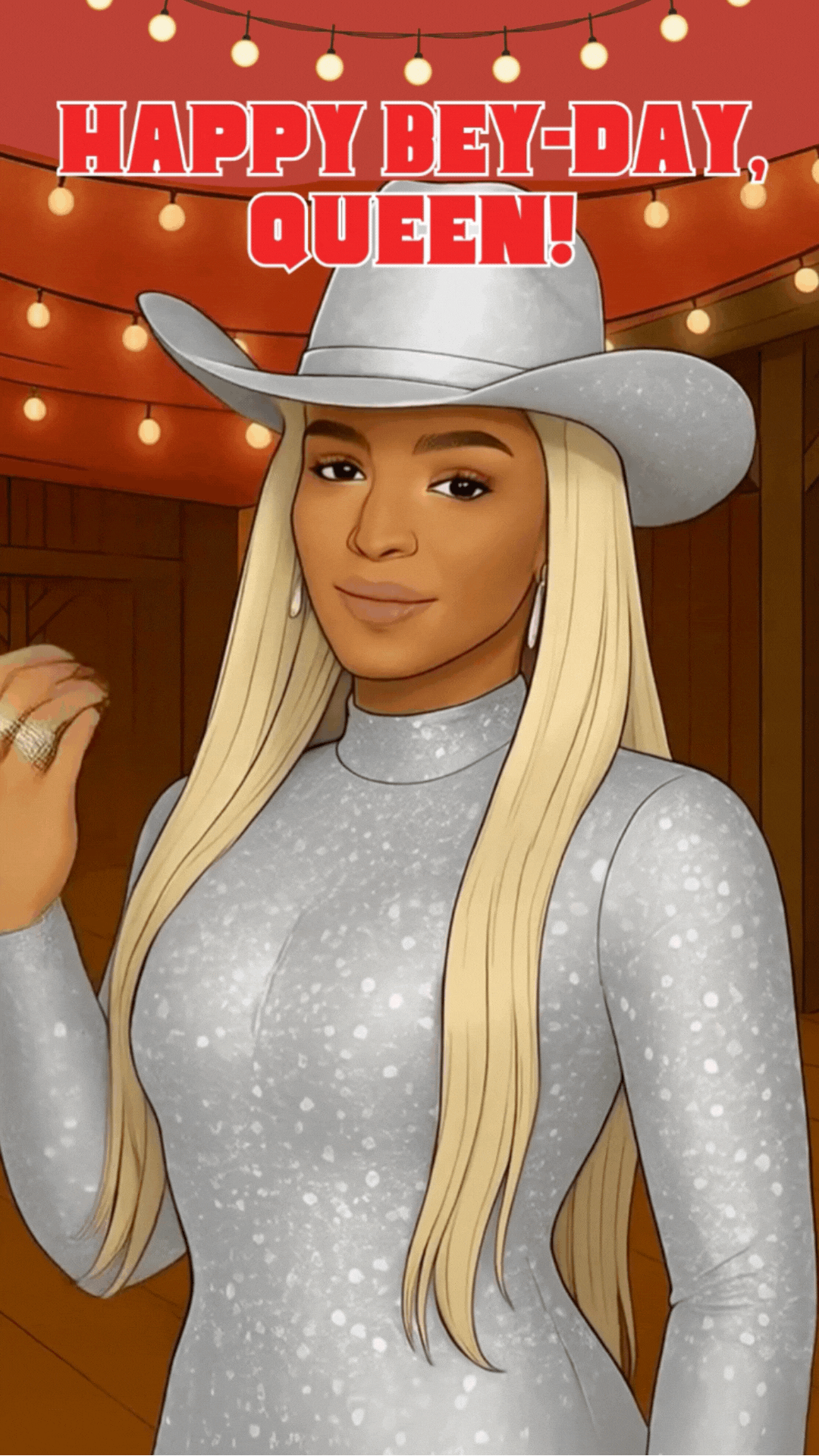 Beyoncé birthday video eCard with wink, glam poses, and on-screen text “Happy B-Day Queen. It’s your day to slay.” A fierce, funny birthday card for fans of Queen Bey.