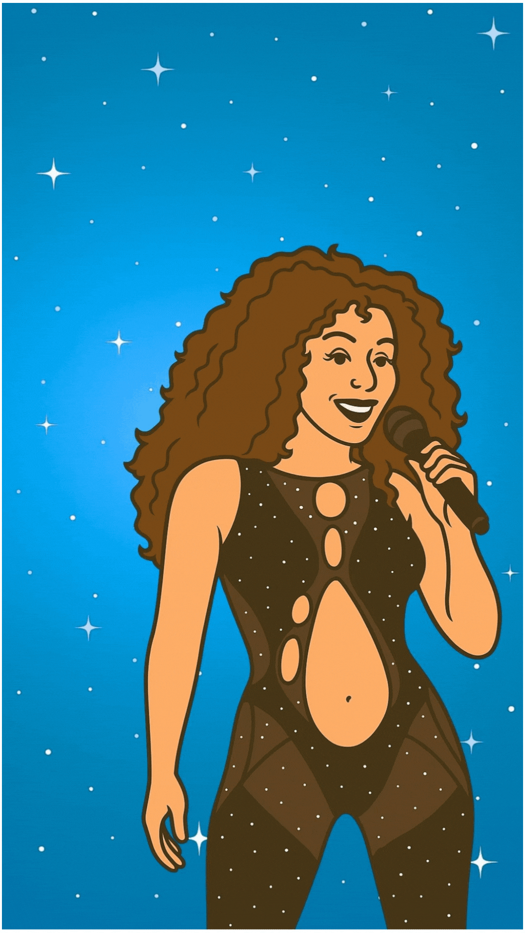 Cher holding a mic with text “Happy Belated Babe! If I could turn back time… this wouldn’t be late!” Funny belated birthday digital Ecard.