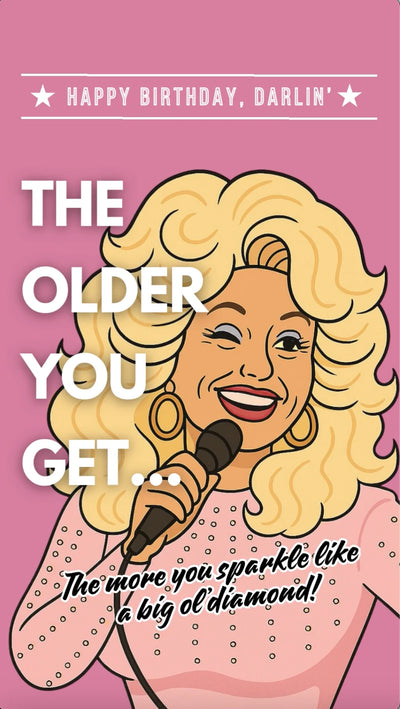 Dolly Parton birthday video eCard with ‘Big Ol’ Diamond’ theme — sparkling, sassy digital card for birthdays