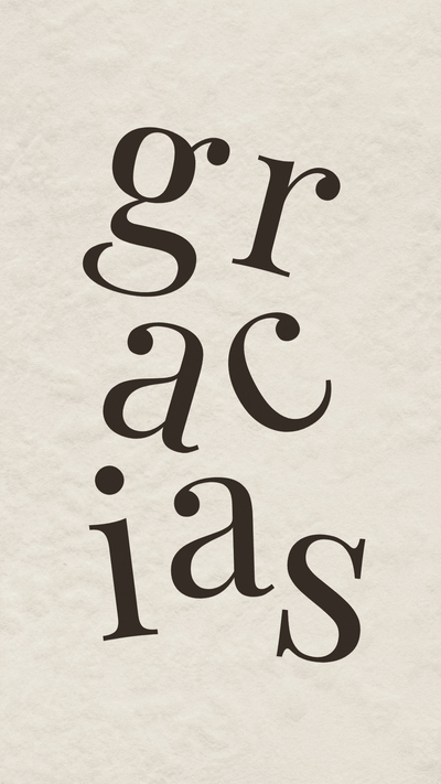 Animated Spanish Gracias thank you video eCard with serif letters falling into place in a modern motion typography design.