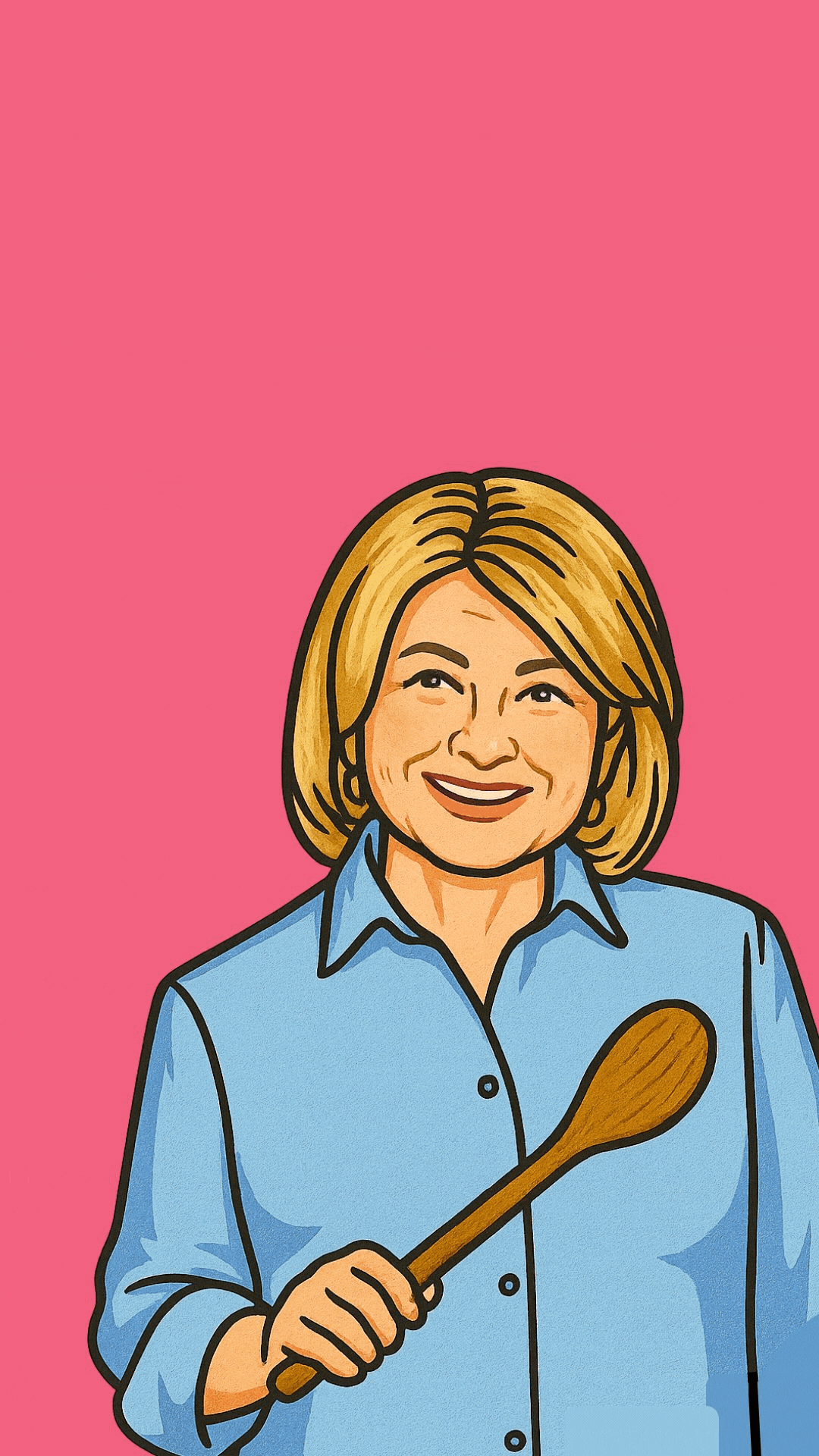 Martha Stewart birthday video eCard — holding a wooden spoon on a pink background, captioned ‘Aging backwards… It’s a good thing!