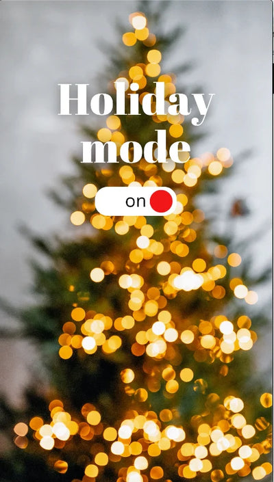 Festive Holiday eCard on a Christmas tree lights switching from ‘Holiday Mode Off’ to ‘Holiday Mode ON—Merry and Bright this holiday season,’ with twinkling lights.
