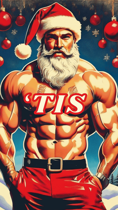 Funny Christmas video eCard with a handsome Santa and festive theme. On-screen text reads “’Tis the season…to be extra jolly.” A 10-second holiday card with humor and cheer, customizable with personal messages, photos, or video.