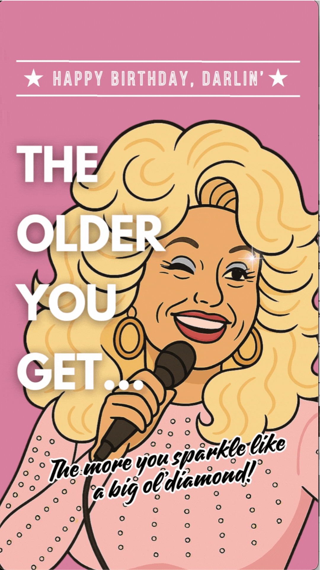 Dolly Parton birthday video eCard with ‘Big Ol’ Diamond’ theme — sparkling, sassy digital card for birthdays