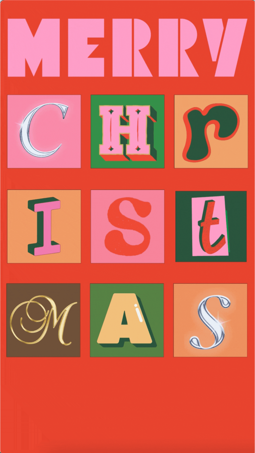 Retro Christmas video eCard with playful typography and holiday bells from Greetigram.