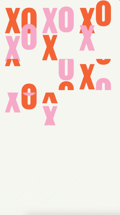 Modern XO eCard featuring playful XOXO motion graphics and a subtle heartbeat ending