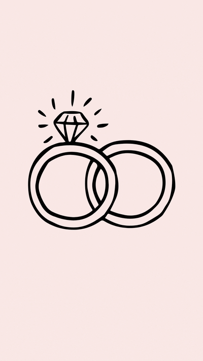 Funny Wedding eCard with interlocking rings with a 'Married AF' stamp on a light pink background.