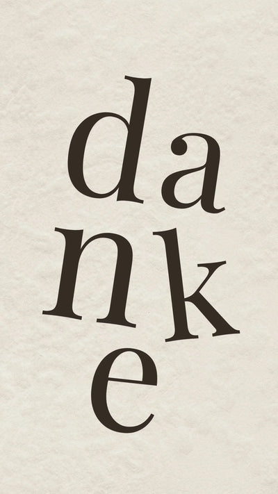 Animated German Danke thank you video eCard featuring staggered serif letters that fall into place in a modern motion typography design.