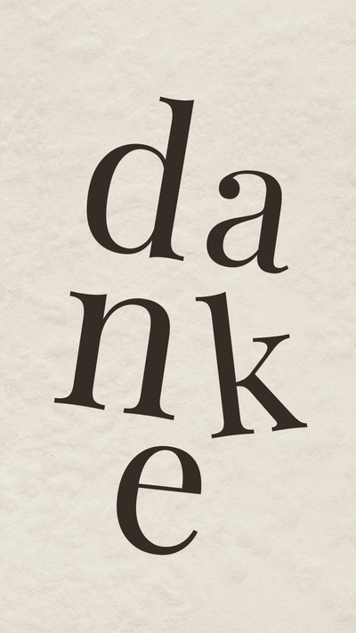 Animated German Danke thank you video eCard featuring staggered serif letters that fall into place in a modern motion typography design.