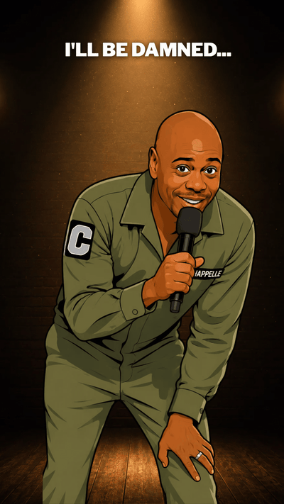 Dave Chappelle birthday ecard featuring the message "I'll Be Damned... Another Lap Around the Sun. No Joke... You Killed It."