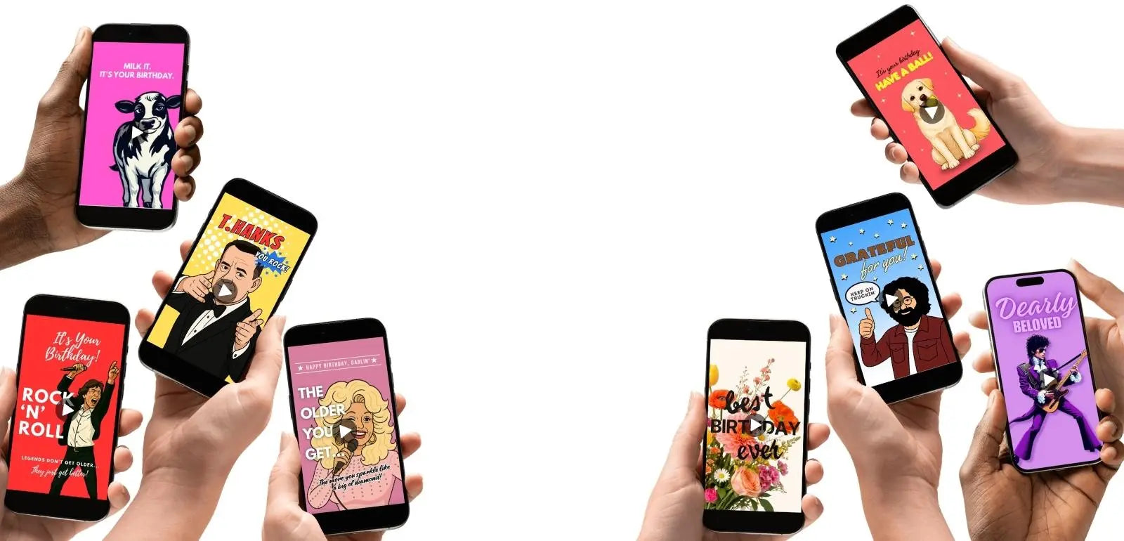 Funny personalized birthday video cards delivered instantly by text with Greetigram