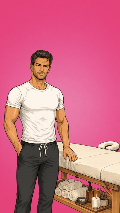Funny Mother’s Day massage video eCard with hunky masseuse for mom, sent instantly by text or email
