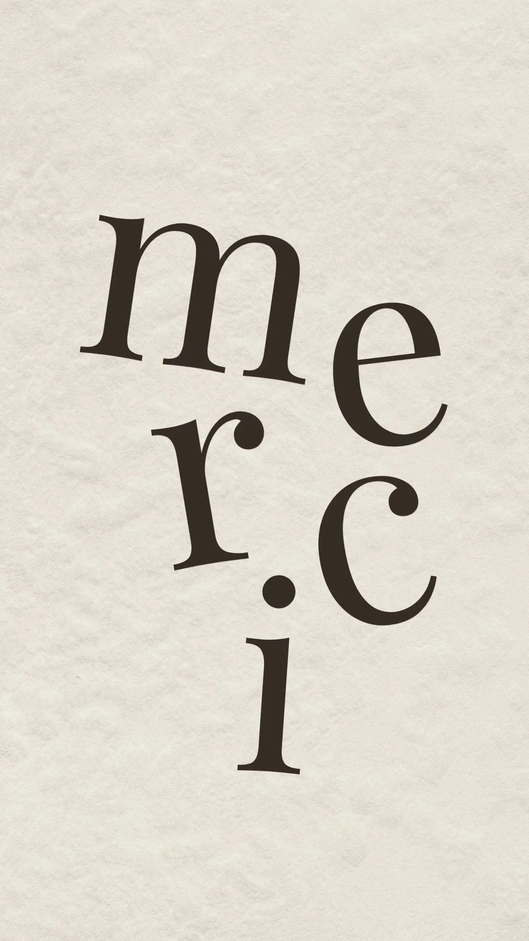 Modern French “Merci” thank you card featuring elegant staggered serif typography on textured background.