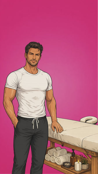 Funny Mother’s Day massage video eCard with hunky masseuse humor, sent instantly by text or email