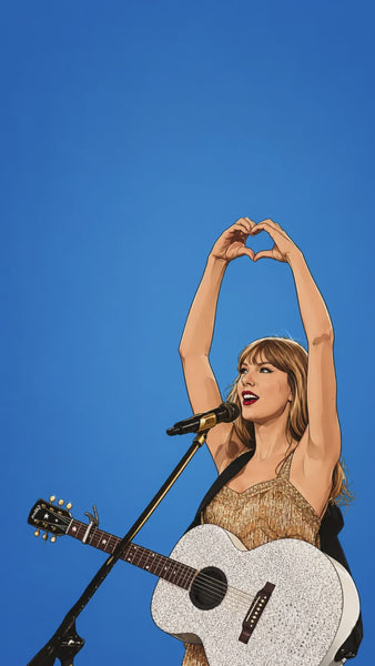 Funny graduation video eCard featuring a Taylor Swift with a guitar making a heart symbol on stage with graduation caps flying overhead and the text “It’s You, Hi! You’re the Graduate.