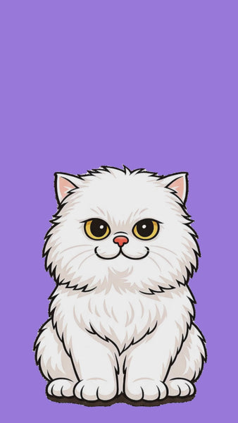 Funny cat birthday video eCard with text “A little bird mentioned it’s your birthday” and white cat licking its lips on purple background