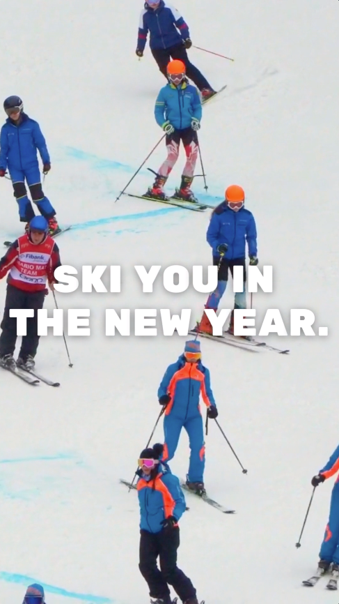 Group of skiers hitting the slopes like it’s their New Year’s resolution, with bold text “Ski You in the New Year.” Perfectly captures the snow-day spirit of Greetigram’s funny 2026 ski-themed New Year eCard.