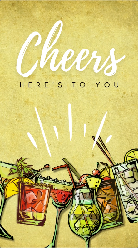 Cheers birthday ecard. Funny video ecard showing a bunch of cocktails clinking saying cheers here's to you. Birthday, Friendship, Encouragement, Congrats, Graduation, Any Reason

Text: "Cheers. Here's to you.&nbsp;"